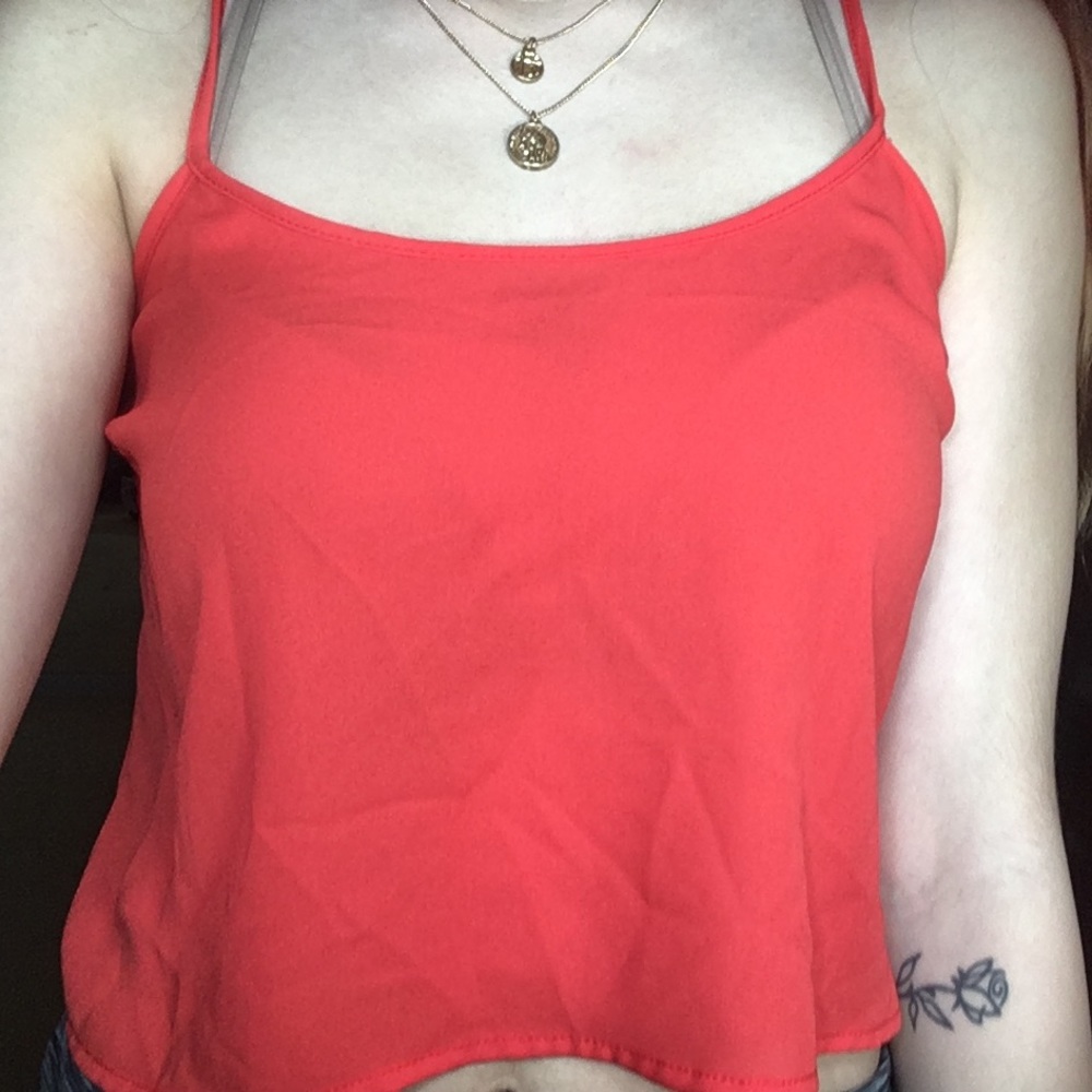 Red sheer flowy cropped top